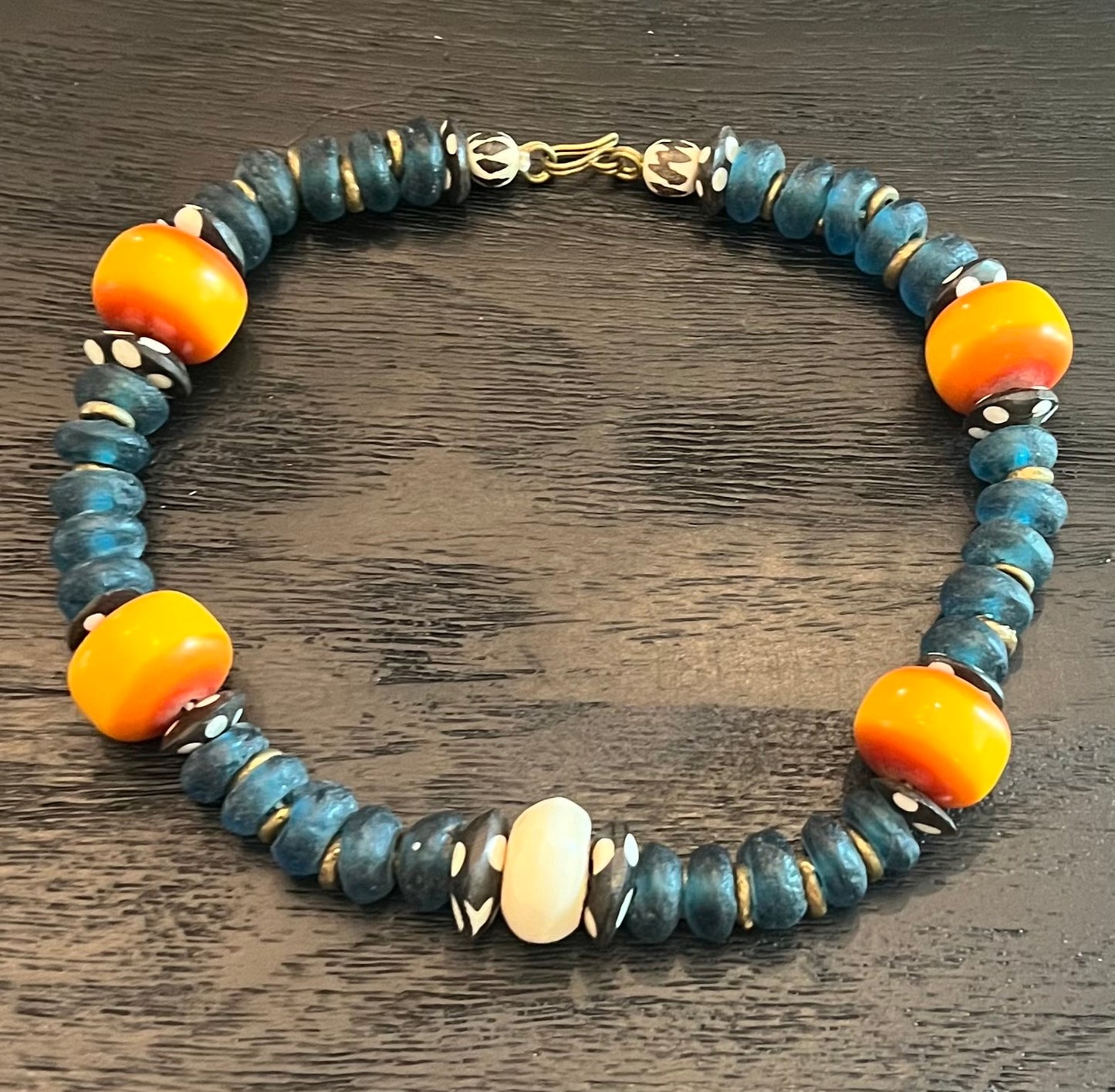 Manifest: Pacific Blue Glass Bead Featuring White Bead and Resin Necklace Set