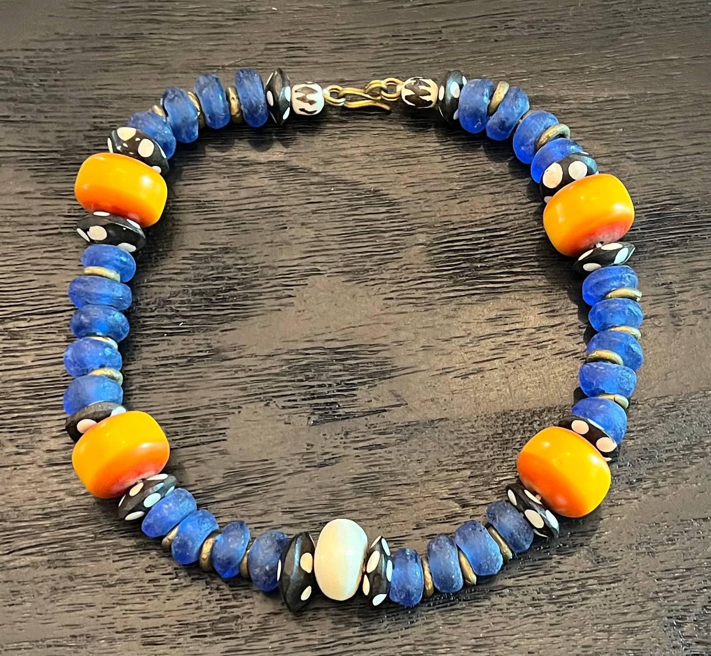 Manifest: Cobalt Glass Beaded Necklace with White Feature Bead and Earring Set