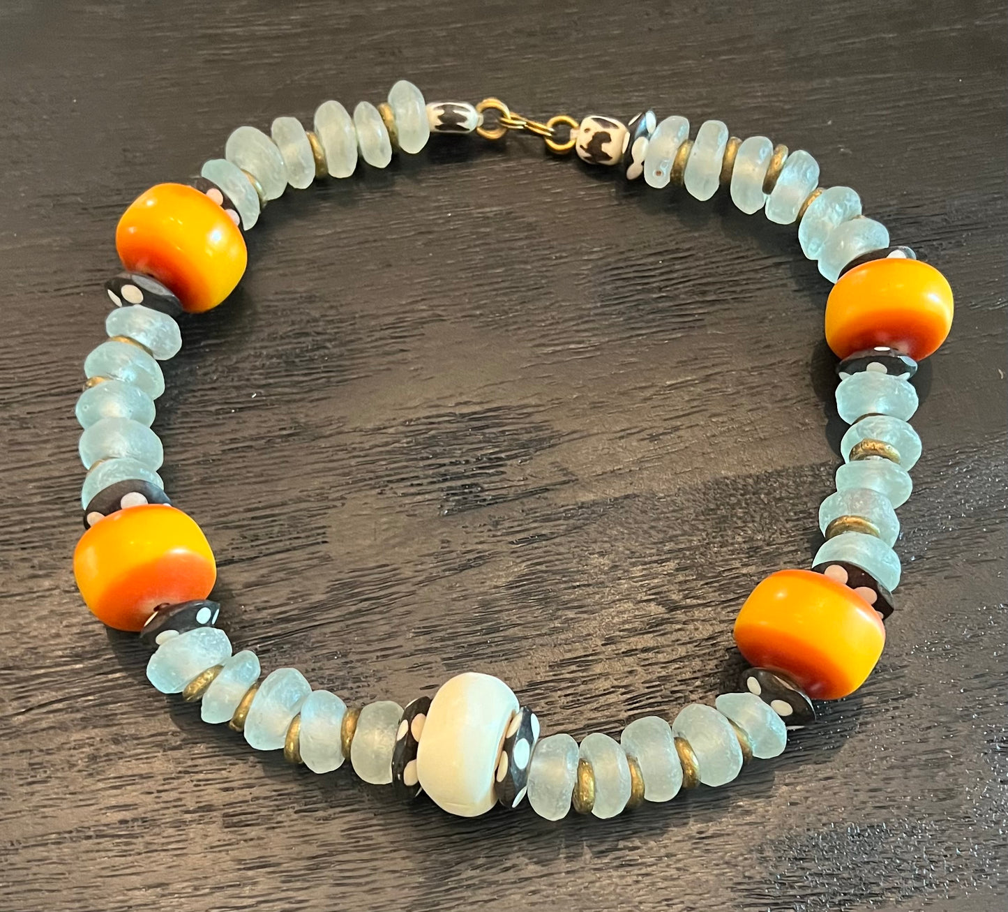 Manifest: Sea Foam Glass Bead with White Feature Bead Resin Necklace and Earrings Set