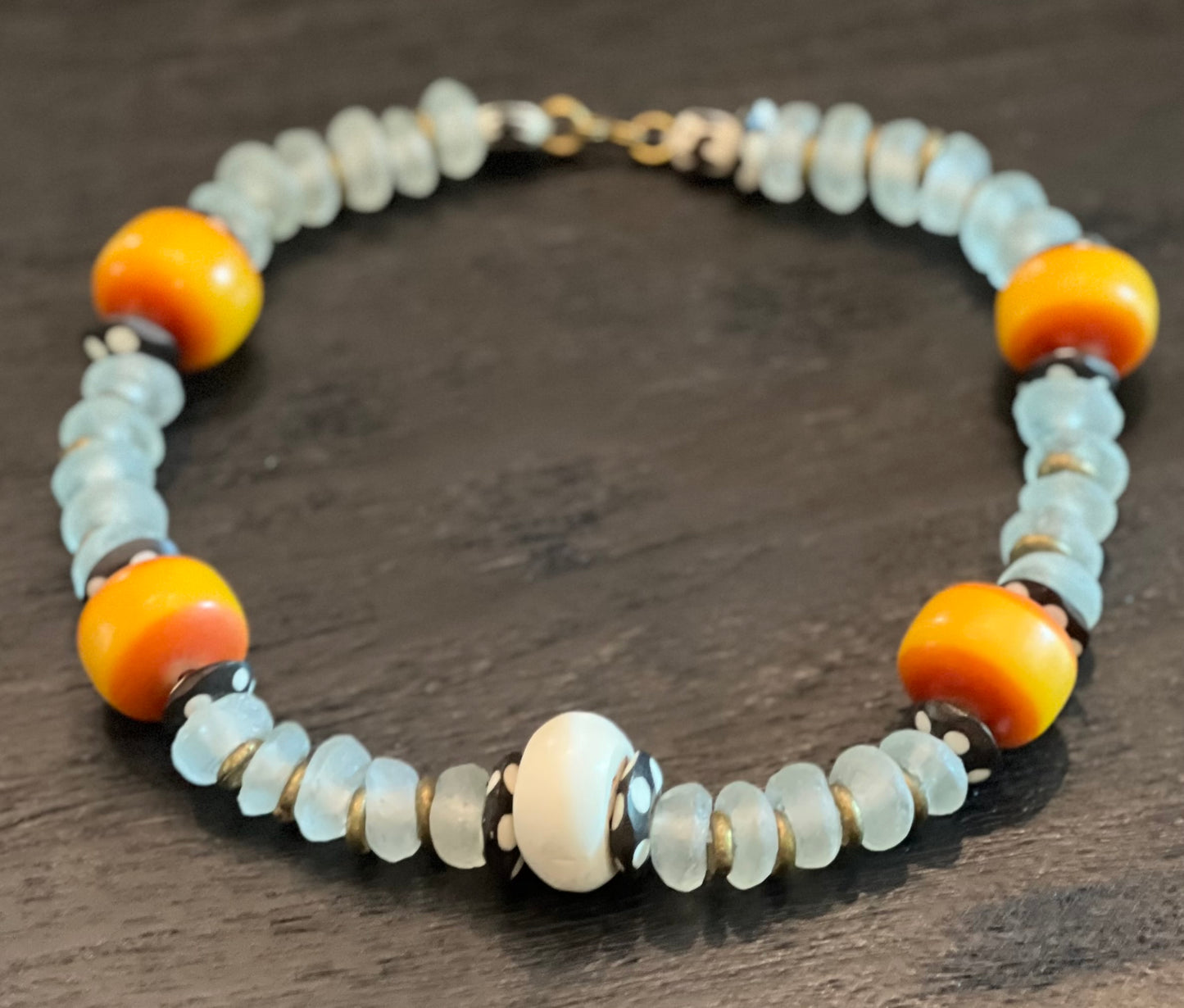 Manifest: Sea Foam Glass Bead with White Feature Bead Resin Necklace and Earrings Set