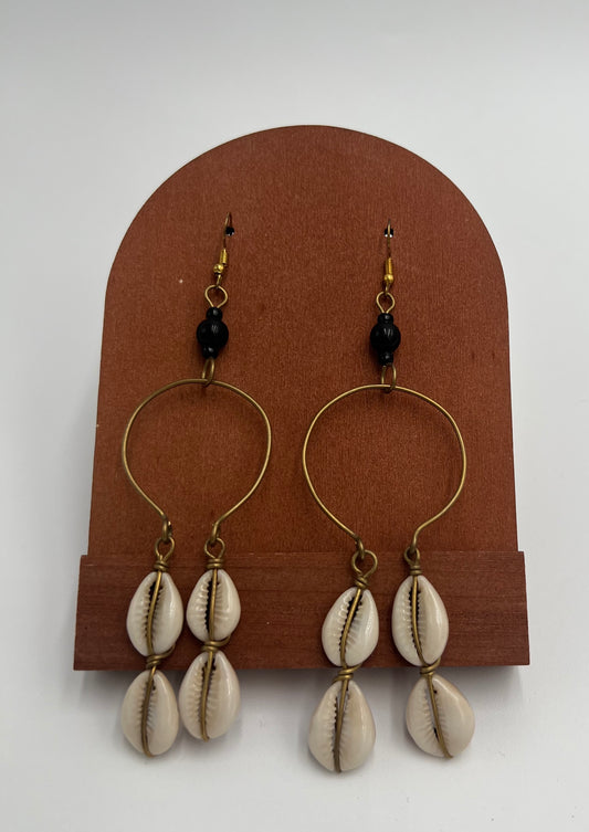 Double Cowry Shell Loop Earrings