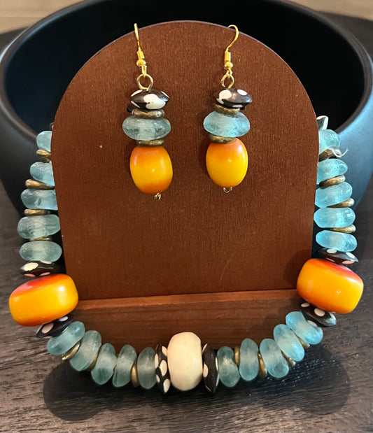 Manifest: Sea Mist Glass Beads Necklace and Earring Set