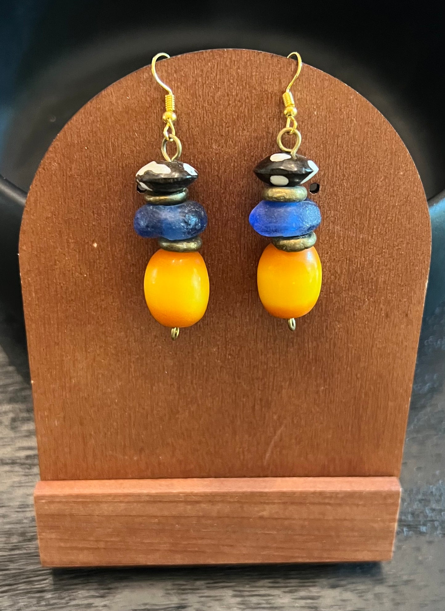 Manifest: Cobalt Glass Beaded Necklace with White Feature Bead and Earring Set