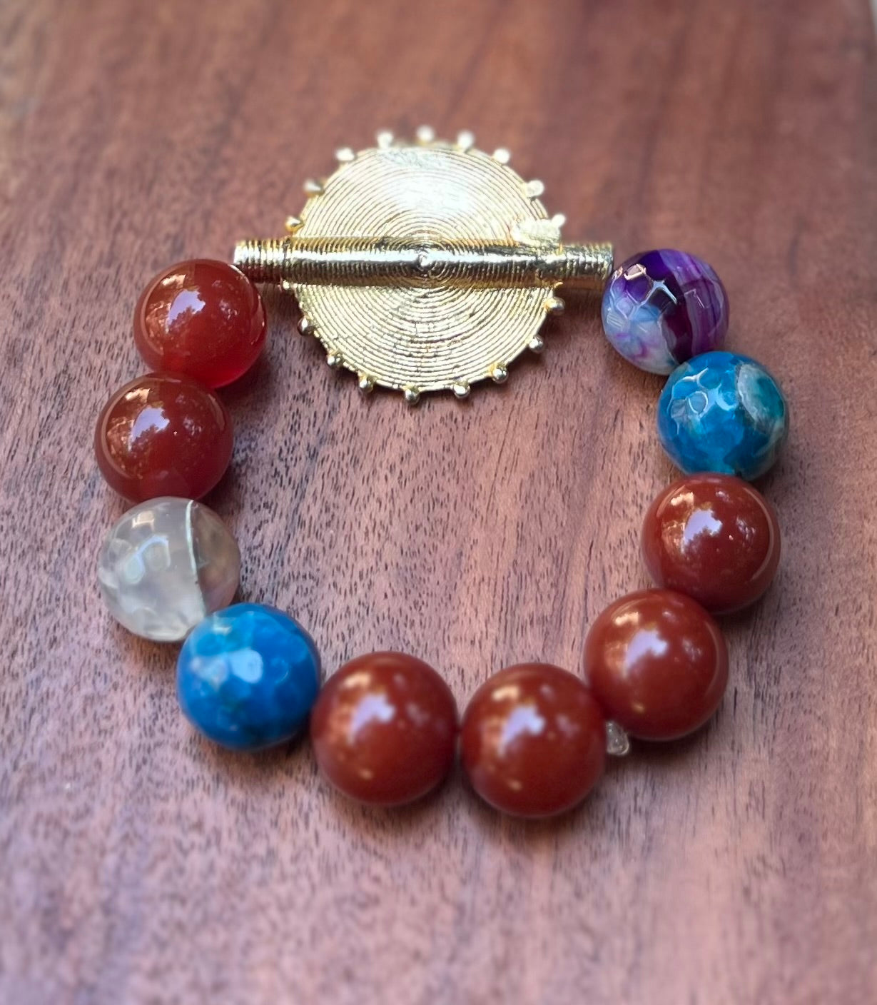 Marble Bracelet with Large Charm Red