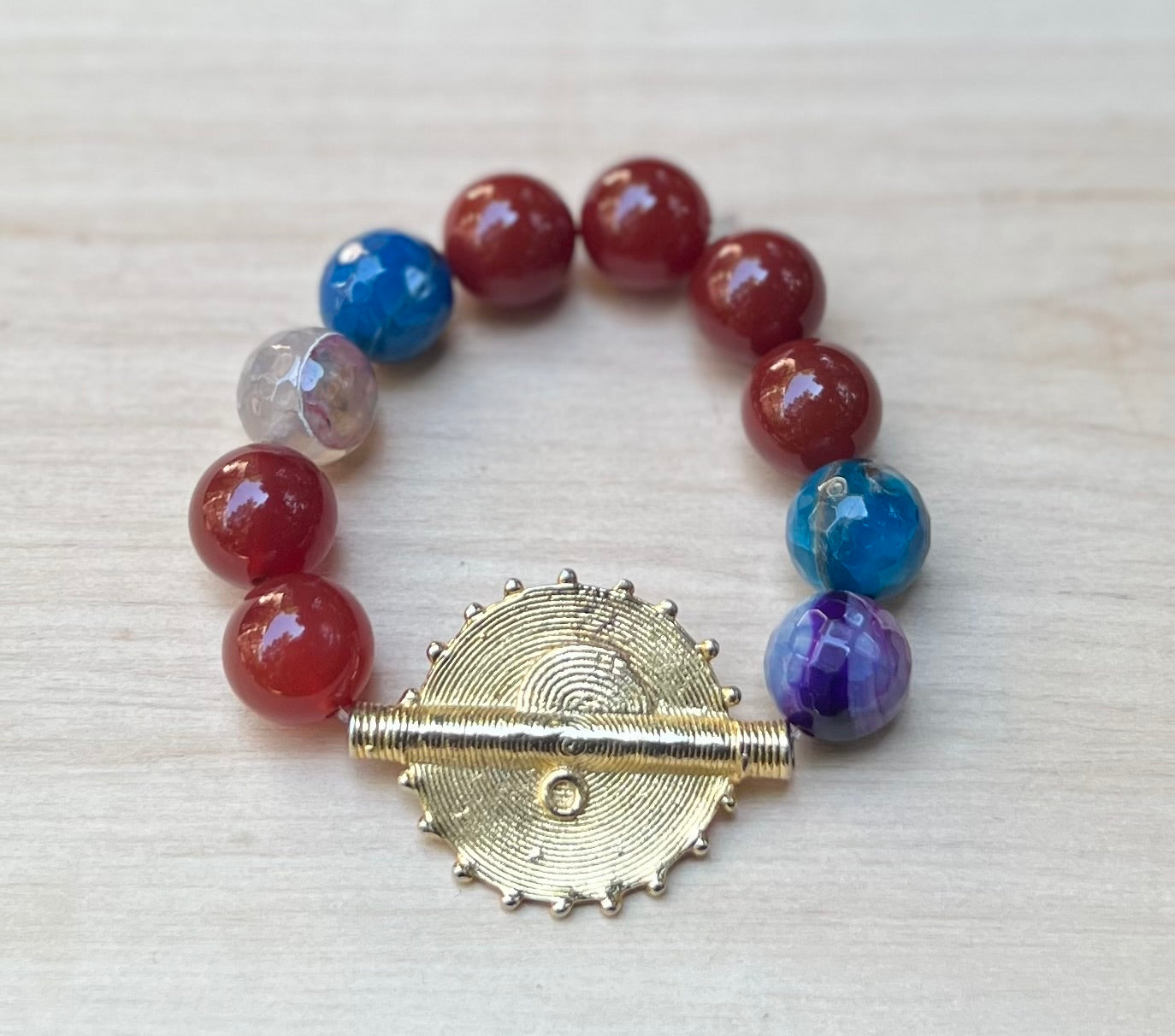 Marble Bracelet with Large Charm Red