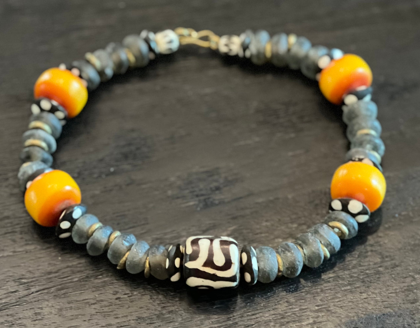 Manifest: Charcoal Glass Beaded and Resin Necklace and Earring Set