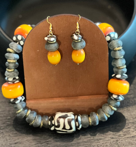 Manifest: Charcoal Glass Beaded and Resin Necklace and Earring Set