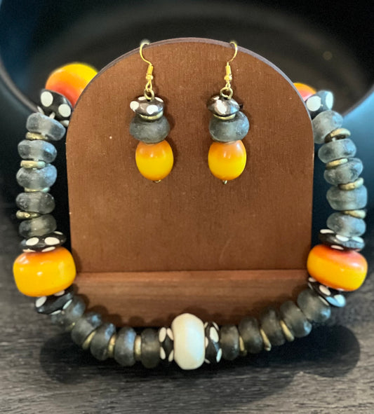 Manifest: Charcoal Glass and White Beaded Necklace and Earring Set