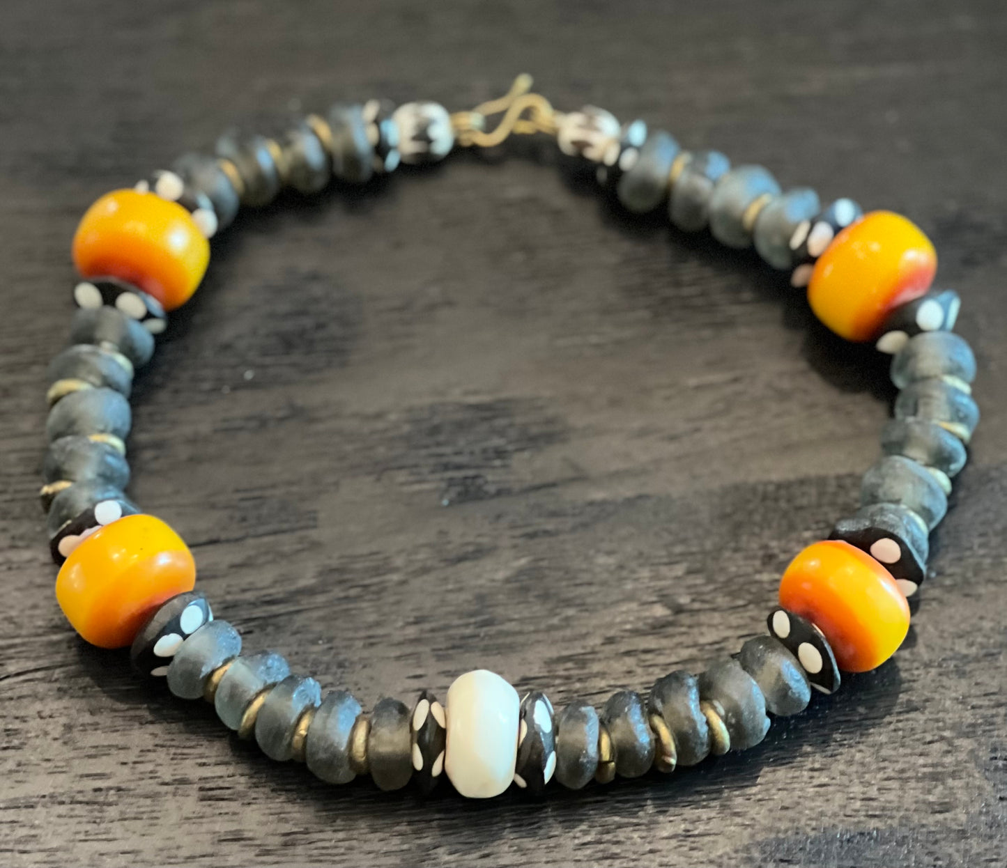 Manifest: Charcoal Glass and White Beaded Necklace and Earring Set