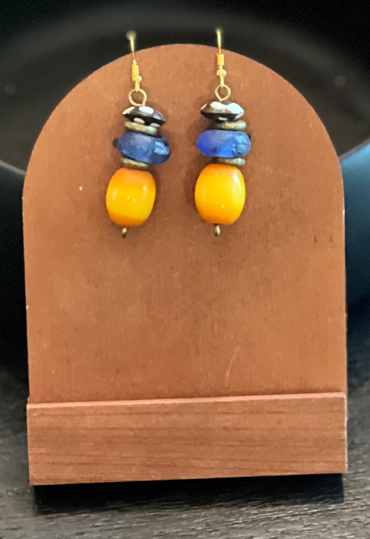 Manifest: Cobalt Glass Beaded Necklace Featuring “Mudcloth” Bead and Earring Set