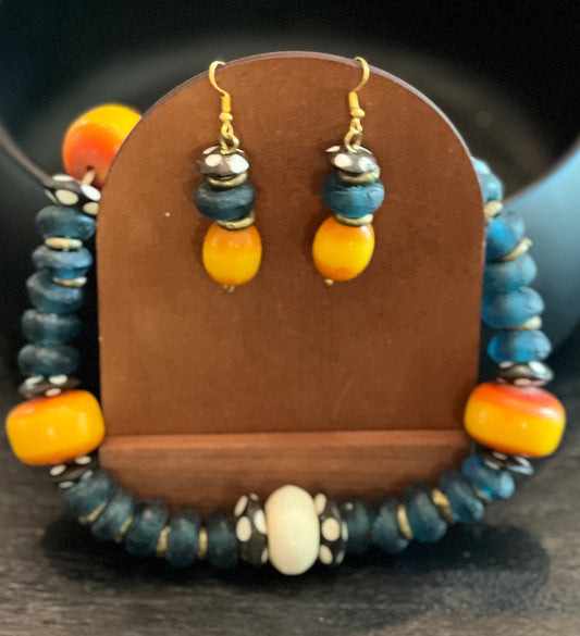 Manifest: Pacific Blue Glass Bead Featuring White Bead and Resin Necklace Set