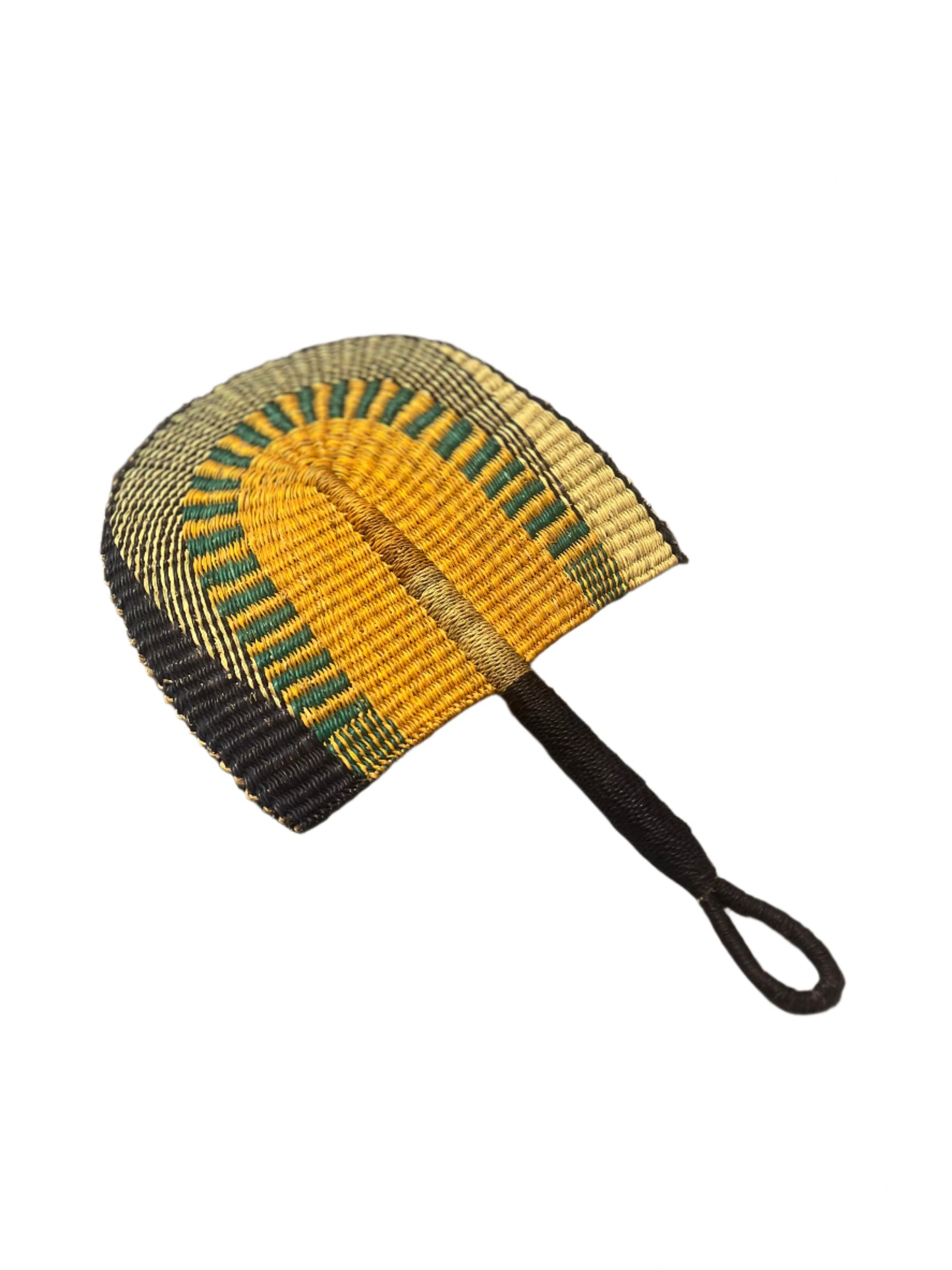 Indigo Arches with Green Rays Fan with Triple Colored Handle