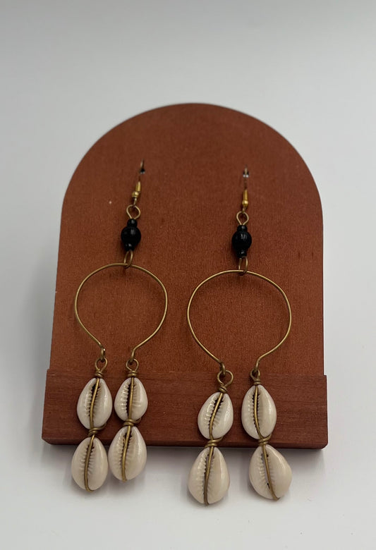 Double Cowry Shell Loop Earrings