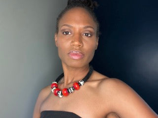 Large Red Bead and Marble Beaded Choker