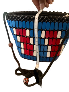 Adjustable Blue, Red and White Wooden Beaded Crossbody