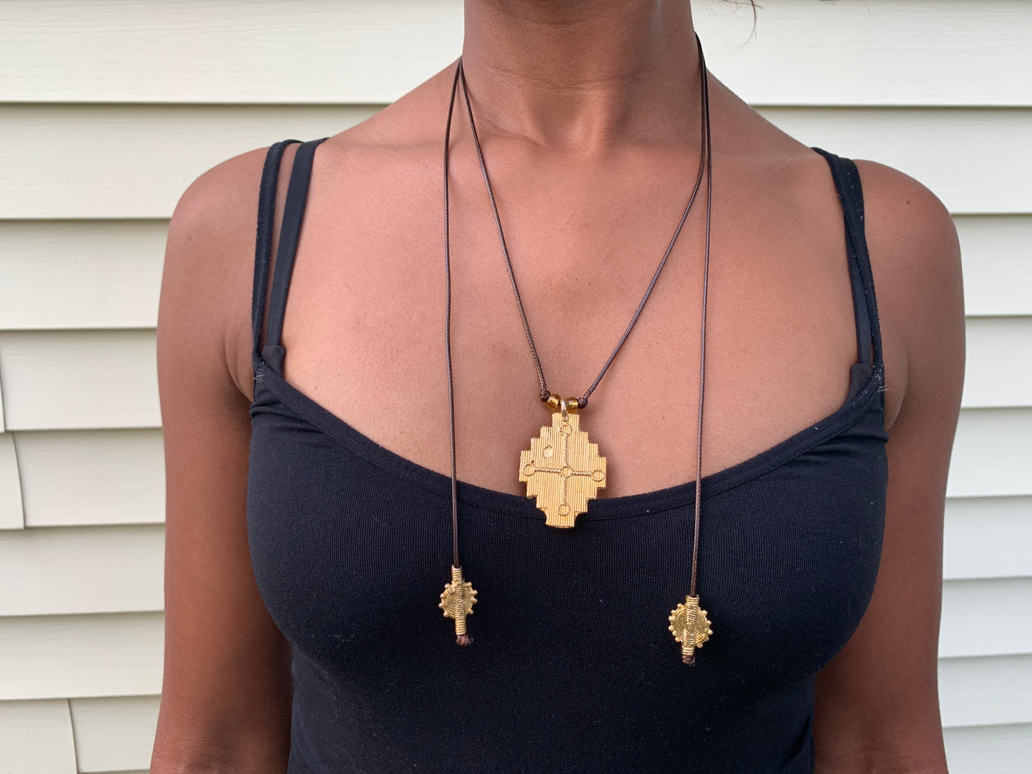 Brown Leather Croix Necklace
