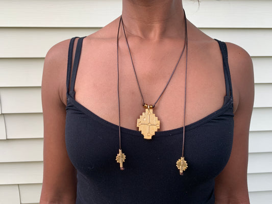 Brown Leather Croix Necklace